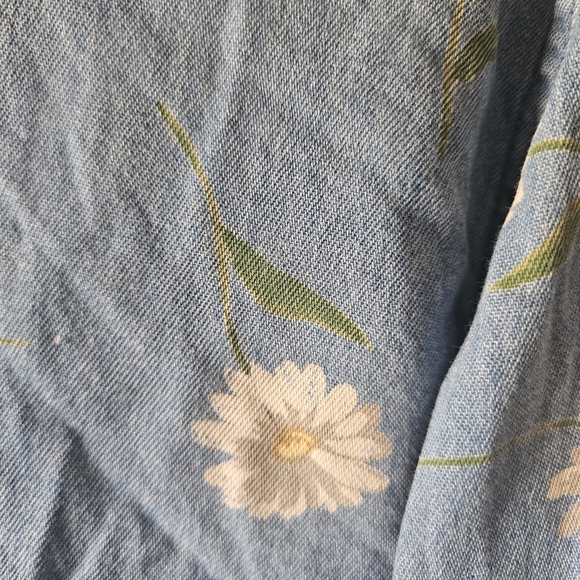 Floral Daisy Print Denim Button Up Shirt Large - Picture 4 of 6